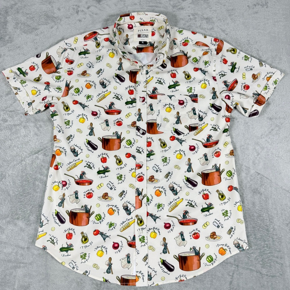 RSVLTS Mens XL Ratatouille KUNUFLEX Short Sleeve Button Down Shirt Pixar Remy